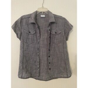 Columbia BUTTON UP SHIRT TOP Womens Large Gray Plaid Sleeve Sleeve